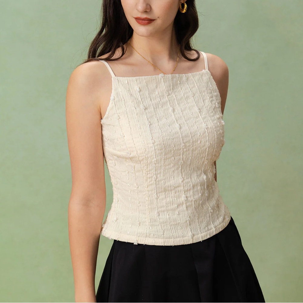 Rihoas Beige Textured Slim Cami Top